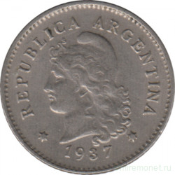 Монета. Аргентина. 10 сентаво 1937 год.