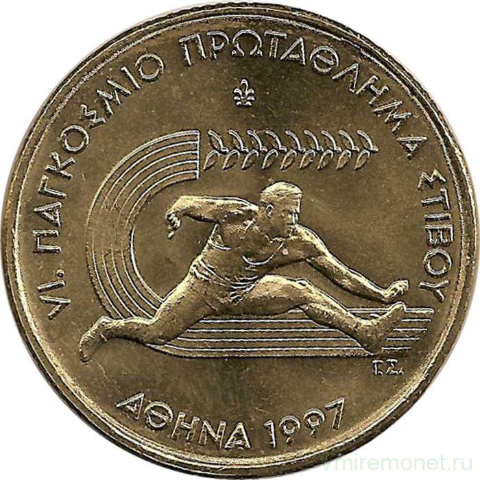 Монета. Греция. 100 драхм 1997 год. VI международный чемпионат мира по легкой атлетике в Афинах.