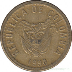 Монета. Колумбия. 5 песо 1990 год.