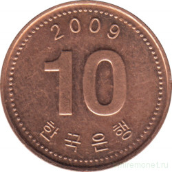 Монета. Южная Корея. 10 вон 2009 год.