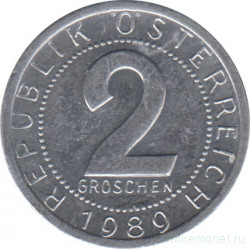 Монета. Австрия. 2 гроша 1989 год.