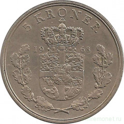 Монета. Дания. 5 крон 1968 год.