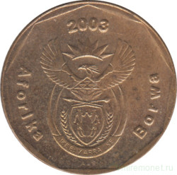 Монета. Южно-Африканская республика (ЮАР). 20 центов 2003 год.