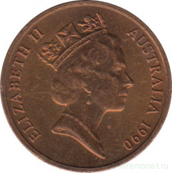 Монета. Австралия. 2 цента 1990 год.