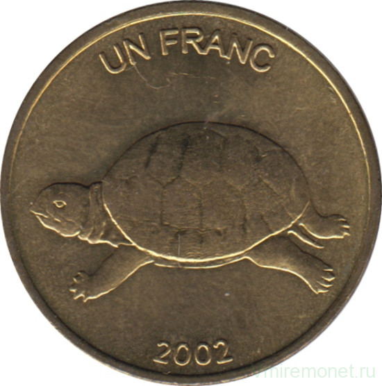Монета. Конго. 1 франк 2002 год. Животные. Черепаха.