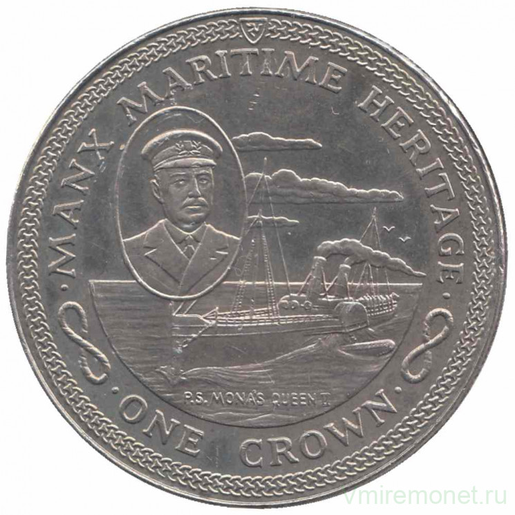 Монета. Великобритания. Остров Мэн. 1 крона 1982 год. Морское наследие - Пароход  P.S. Mona's Queen II.