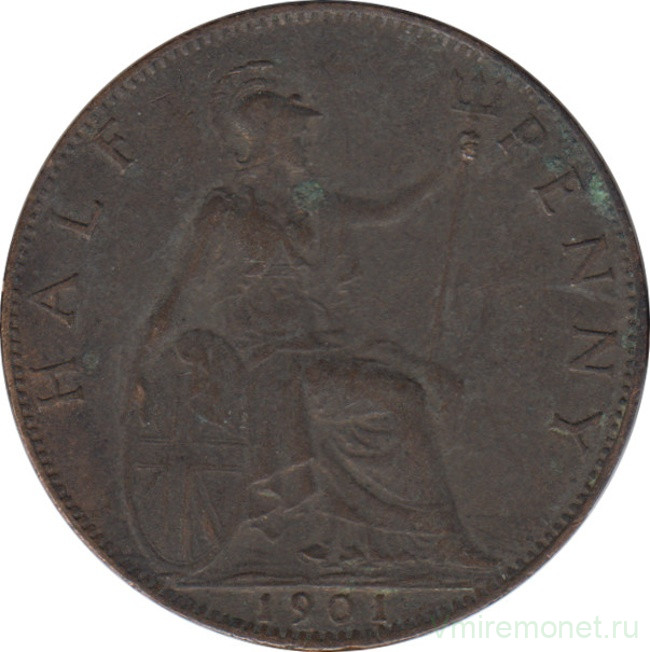 Монета. Великобритания. 1/2 пенни 1901 год.