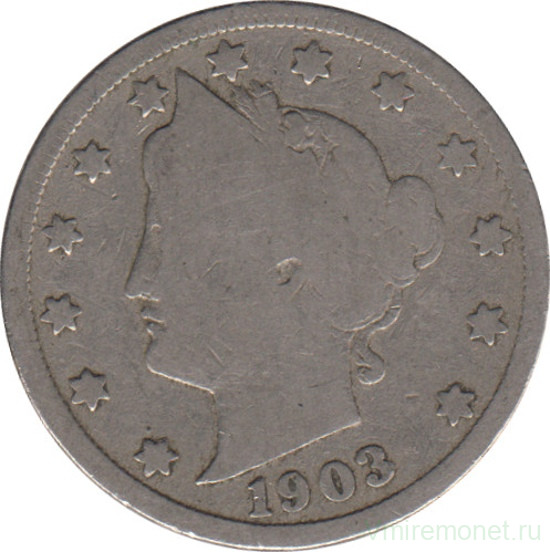 Монета. США. 5 центов 1903 год.