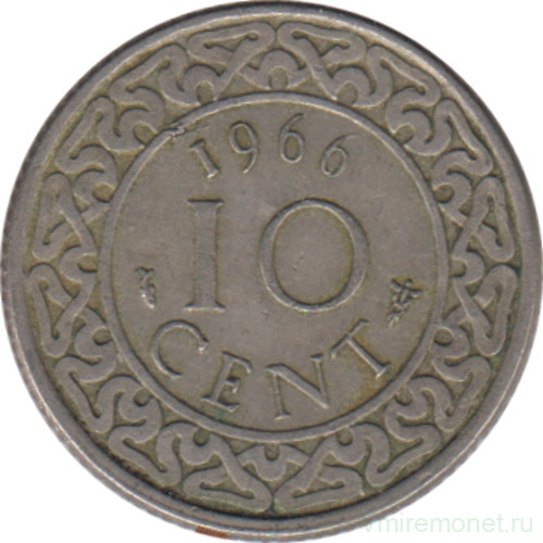 Монета. Суринам. 10 центов 1966 год.
