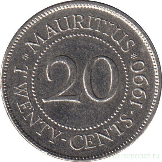 Монета. Маврикий. 20 центов 1990 год.