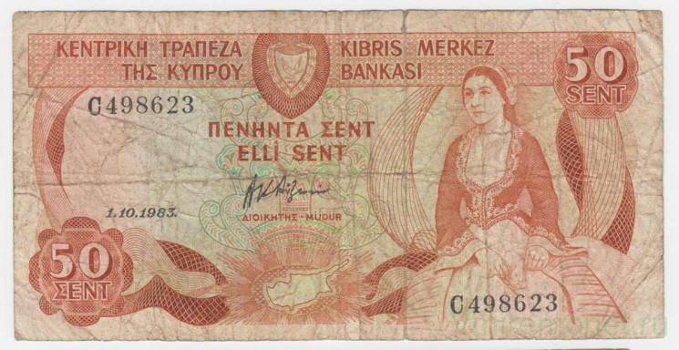 Банкнота. Кипр. 50 центов 1983 год. Тип 49(1).
