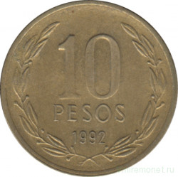 Монета. Чили. 10 песо 1992 год.