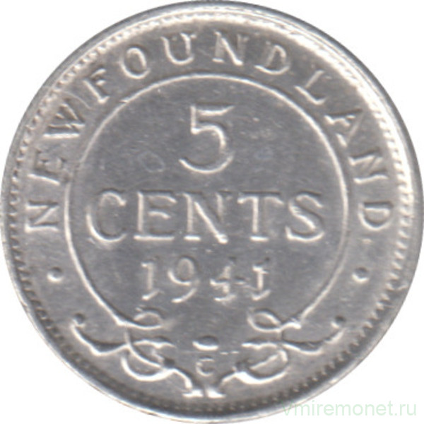 Монета. Ньюфаундленд. 5 центов 1941 год.