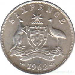 Монета. Австралия. 6 пенсов 1962 год.