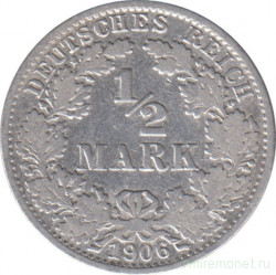 Монета. Германия. Германская империя. 1/2 марки 1906 год. Монетный двор - Берлин (А).
