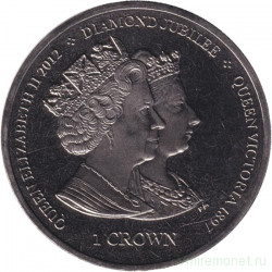 Монета. Великобритания. Остров Мэн. 1 крона 2013 год. 60 лет коронации Королевы Елизаветы II. Елизавета II и Виктория.