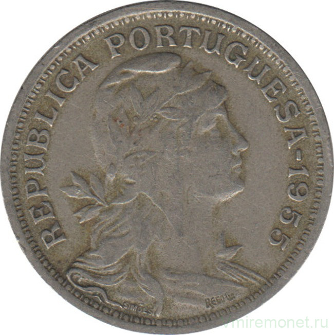 Монета. Португалия. 50 сентаво 1955 год.