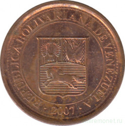 Монета. Венесуэла. 1 сентимо 2007 год.