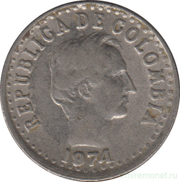 Монета. Колумбия. 20 сентаво 1974 год.