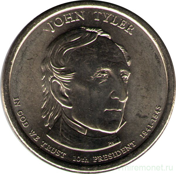 Монета. США. 1 доллар 2009 год. Президент США № 10, Джон Тайлер. Монетный двор P.
