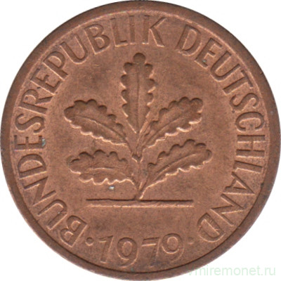 Монета. ФРГ. 1 пфенниг 1979 год. Монетный двор - Гамбург (J).