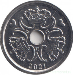 Монета. Дания. 1 крона 2021 год.