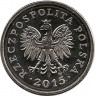 Аверс.Монета. Польша. 1 злотый 2015 год.