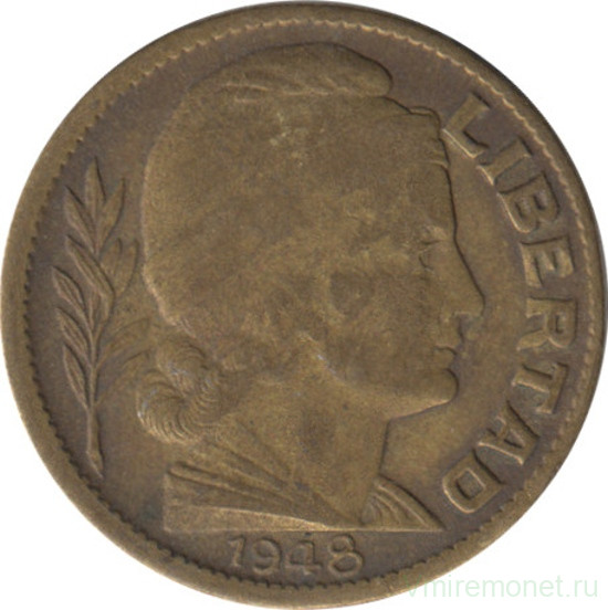 Монета. Аргентина. 10 сентаво 1948 год.