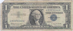 Банкнота. США. 1 доллар 1957 год. Синяя печать. U. Тип 419b.