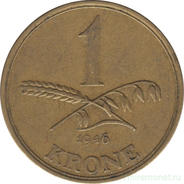 Монета. Дания. 1 крона 1946 год.