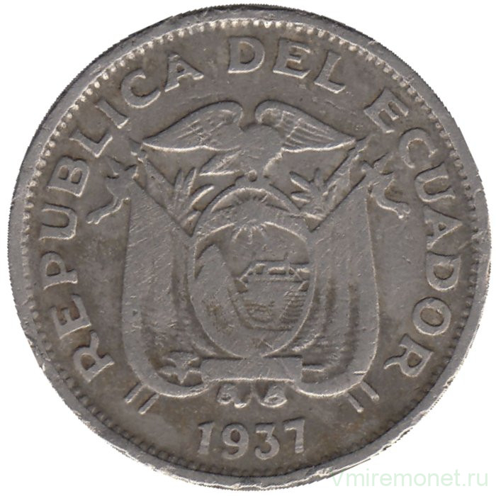 Монета. Эквадор. 20 сентаво 1937 год.