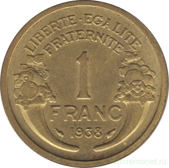 Монета. Франция. 1 франк 1938 год.