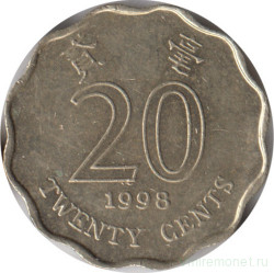 Монета. Гонконг. 20 центов 1998 год.