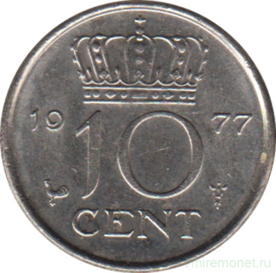 Монета. Нидерланды. 10 центов 1977 год.