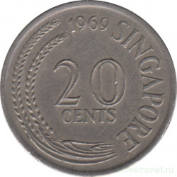 Монета. Сингапур. 20 центов 1969 год.