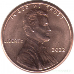 Монета. США. 1 цент 2022 год. Монетный двор P.