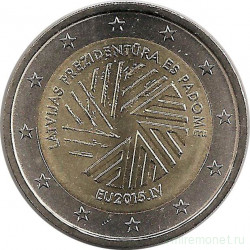 Монета. Латвия. 2 евро 2015 год. Председательство Латвии в ЕС.