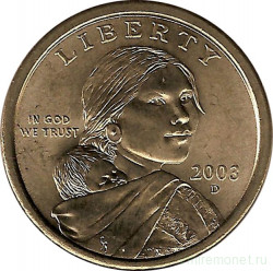 Монета. США. 1 доллар 2003 год. Сакагавея, парящий орел. Монетный двор D.