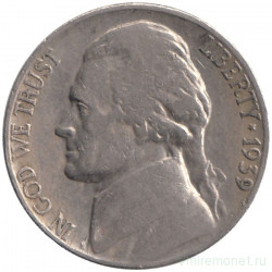 Монета. США. 5 центов 1939 год. Монетный двор S.