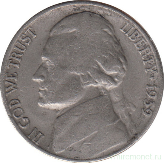 Монета. США. 5 центов 1939 год. Монетный двор S.
