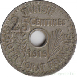 Монета. Тунис. 25 сантимов 1919 год.