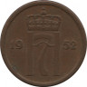 Монета. Норвегия. 1 эре 1952 год. Новый тип. ав.