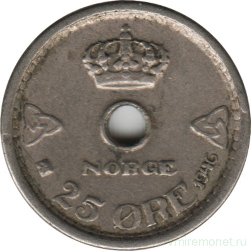 Монета. Норвегия. 25 эре 1946 год.