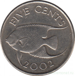 Монета. Бермудские острова. 5 центов 2002 год.