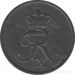 Монета. Дания. 2 эре 1954 год.