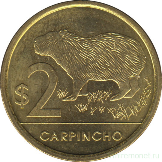 Монета. Уругвай. 2 песо 2011 год.