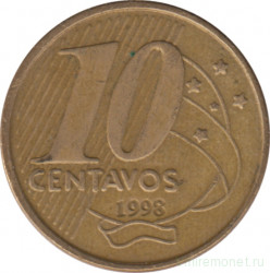 Монета. Бразилия. 10 сентаво 1998 год.
