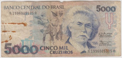 Банкнота. Бразилия. 5000 крузейро 1990 год. Тип 232а.
