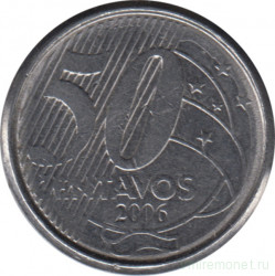 Монета. Бразилия. 50 сентаво 2006 год.