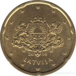 Монета. Латвия. 20 центов 2014 год.